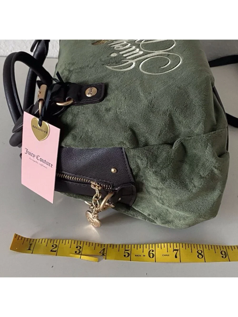 Juicy Couture The Key To Juicy Satchel Crossbody Super Greens Velvet Charm NEW